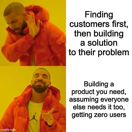 Meme showing someone chasing their entrepreneurial goal through building an app while being held back by their fear of sales and marketing, illustrating how fear prevents focusing on what actually drives business success.